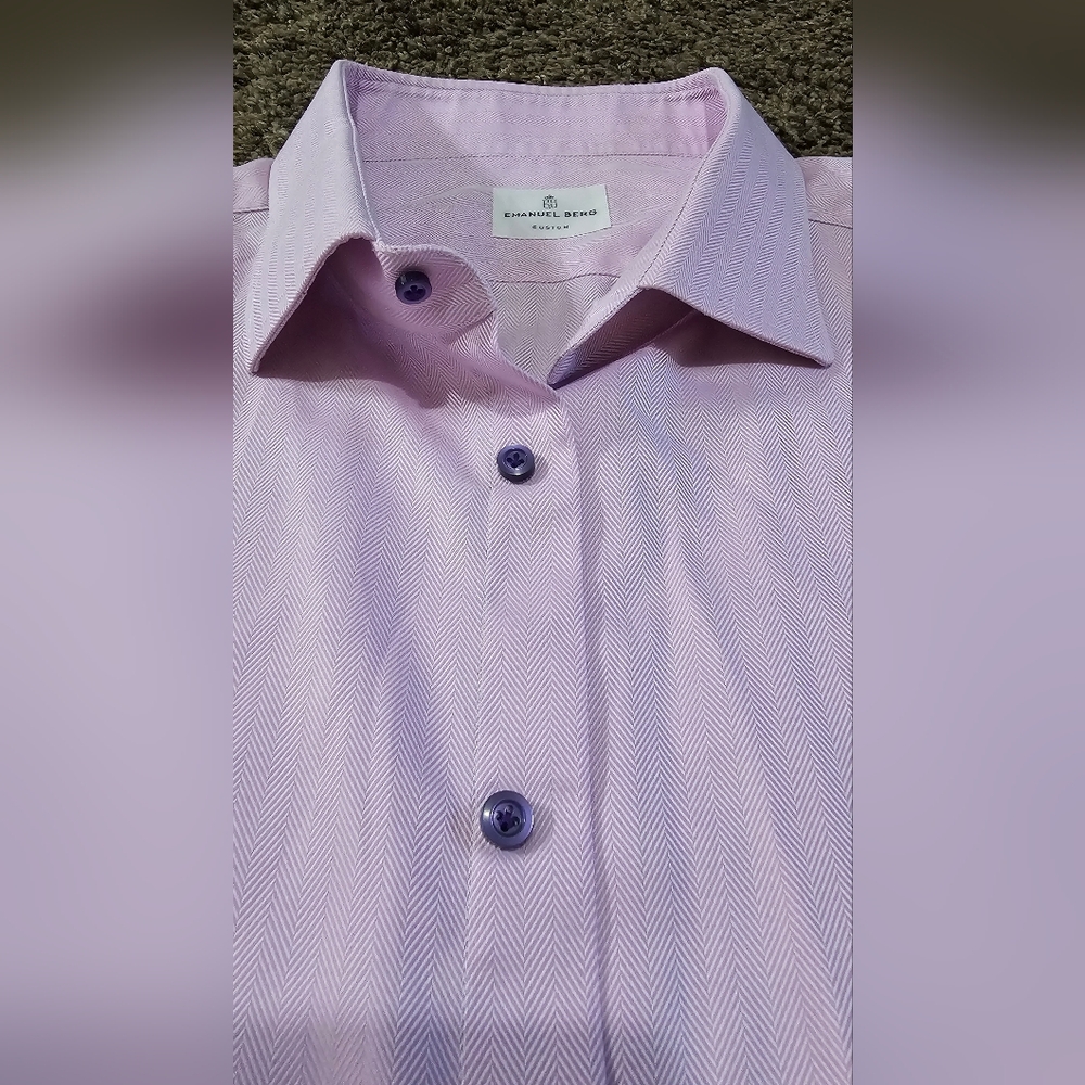 Emanuel Berg Men's Custom Button-down Pink Cotton Dress Shirt Size 45 - Picture 4 of 11